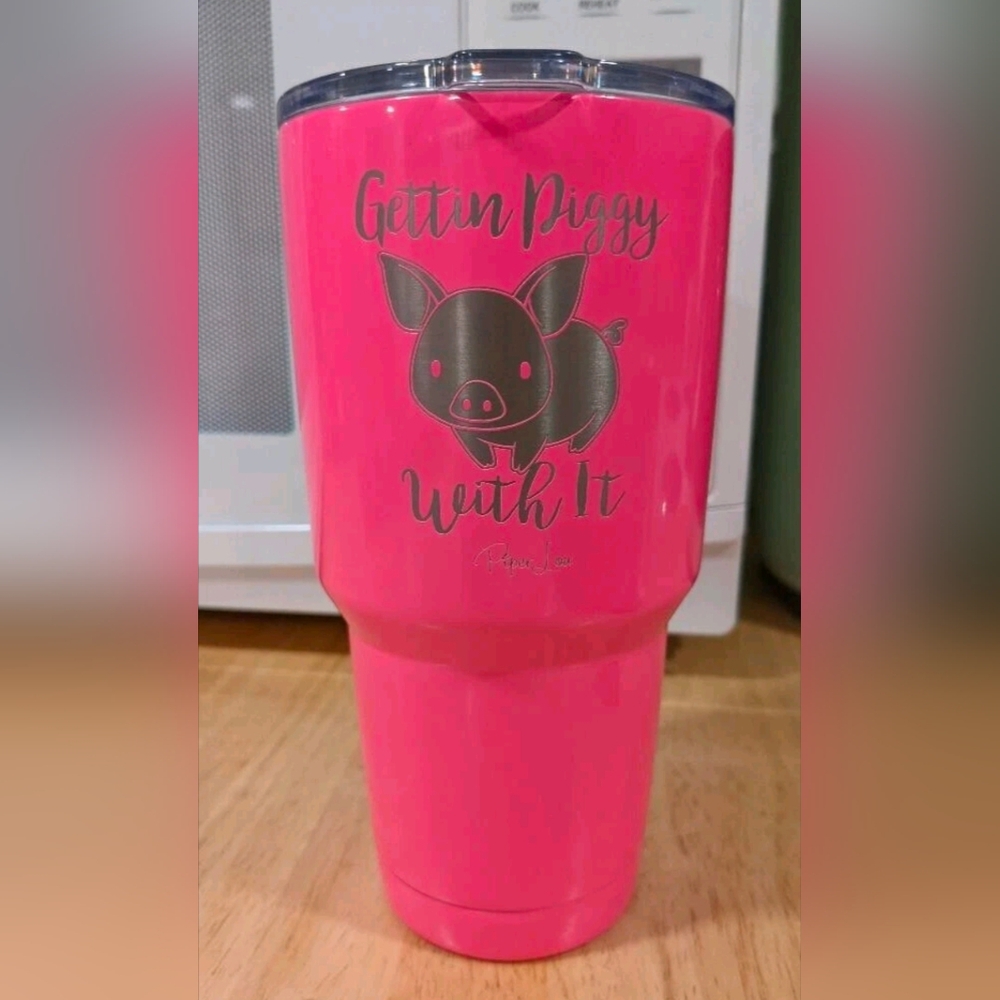 Getting Piggy With It Insulated Coffee Tumbler Cup with Sliding Lid Stainless